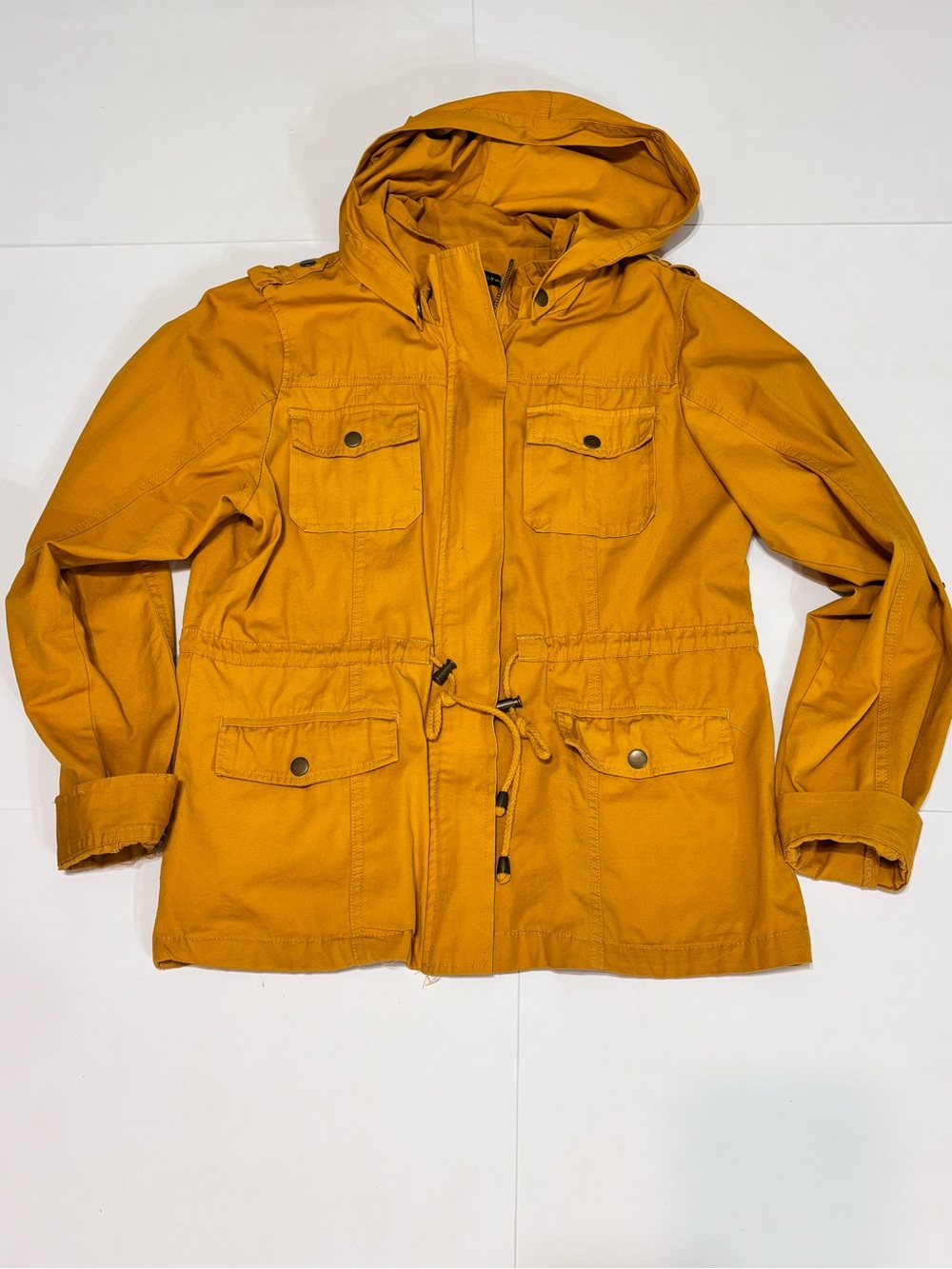 Shinestar Hooded Utility Jacket in Mustard